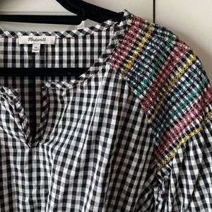 Madewell Gingham Embroidered Top - Size XL